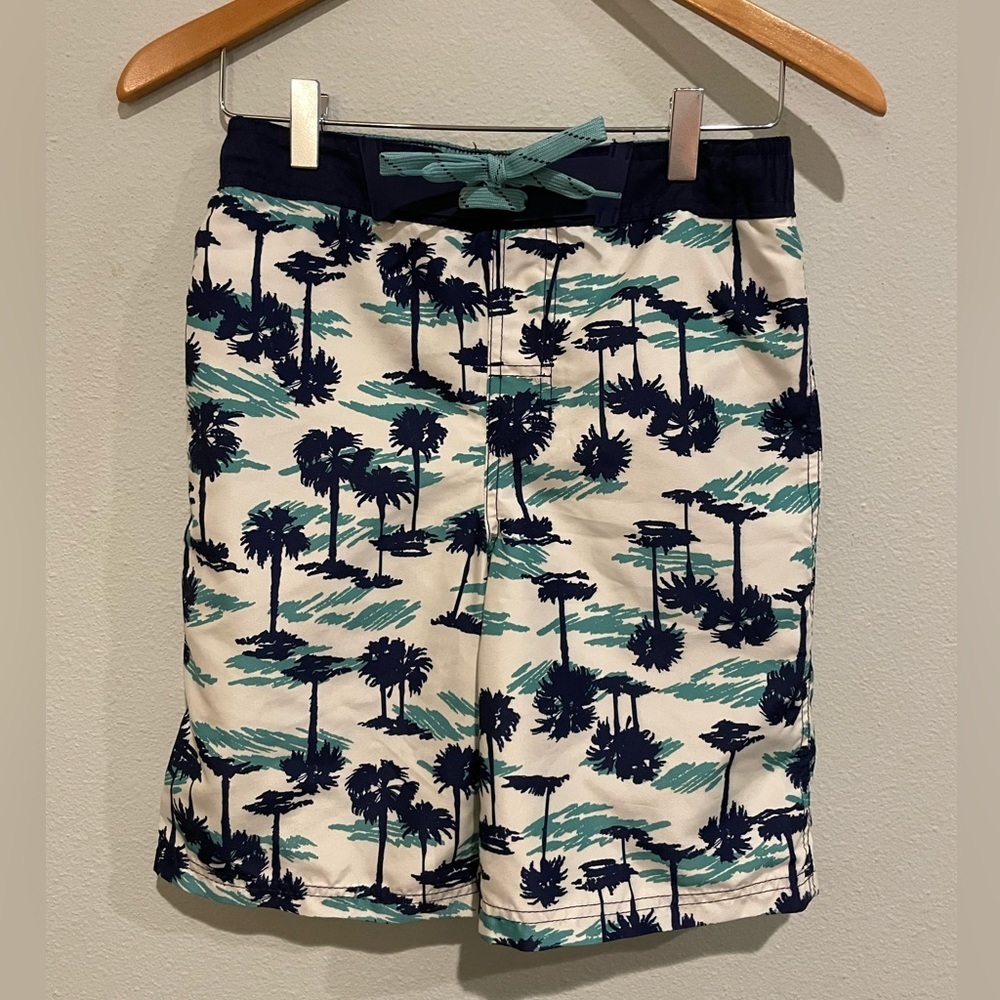 Cat & Jack boys swim shorts L 12/14 navy/aqua/white palm tree novelty pr…